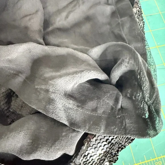 Donnatella Black Sequin Beaded Collar Long Sleeve Silk Blouse‎ Top Women's Sz L* - Picture 12 of 12